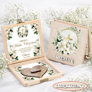 Komunia podziękowanie dla babci dziadka dziadków lub chrzestnych - pudełko ze złotym sercem i życzeniami