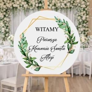 Komunia tablica powitalna - dekoracja sali koło z imieniem 30 40 50 60 cm  