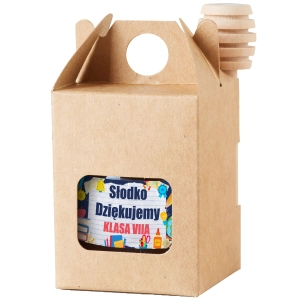 Prezent na Dzień Nauczyciela miodek w pudełku Kraft z nabierakiem i personalizowana naklejką