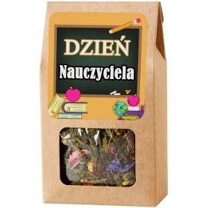 Prezent na Dzień Nauczyciela – zielona herbata liściasta w eko opakowaniu na białym tle