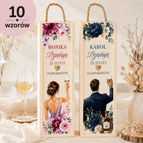 Drewniane skrzynki na wino z personalizacją jako podziękowanie dla świadków